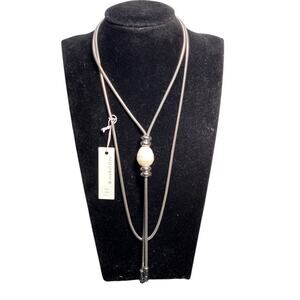 Lauren Michael Faux Pearl Lariet Silver Tone Rope Necklace 31" New